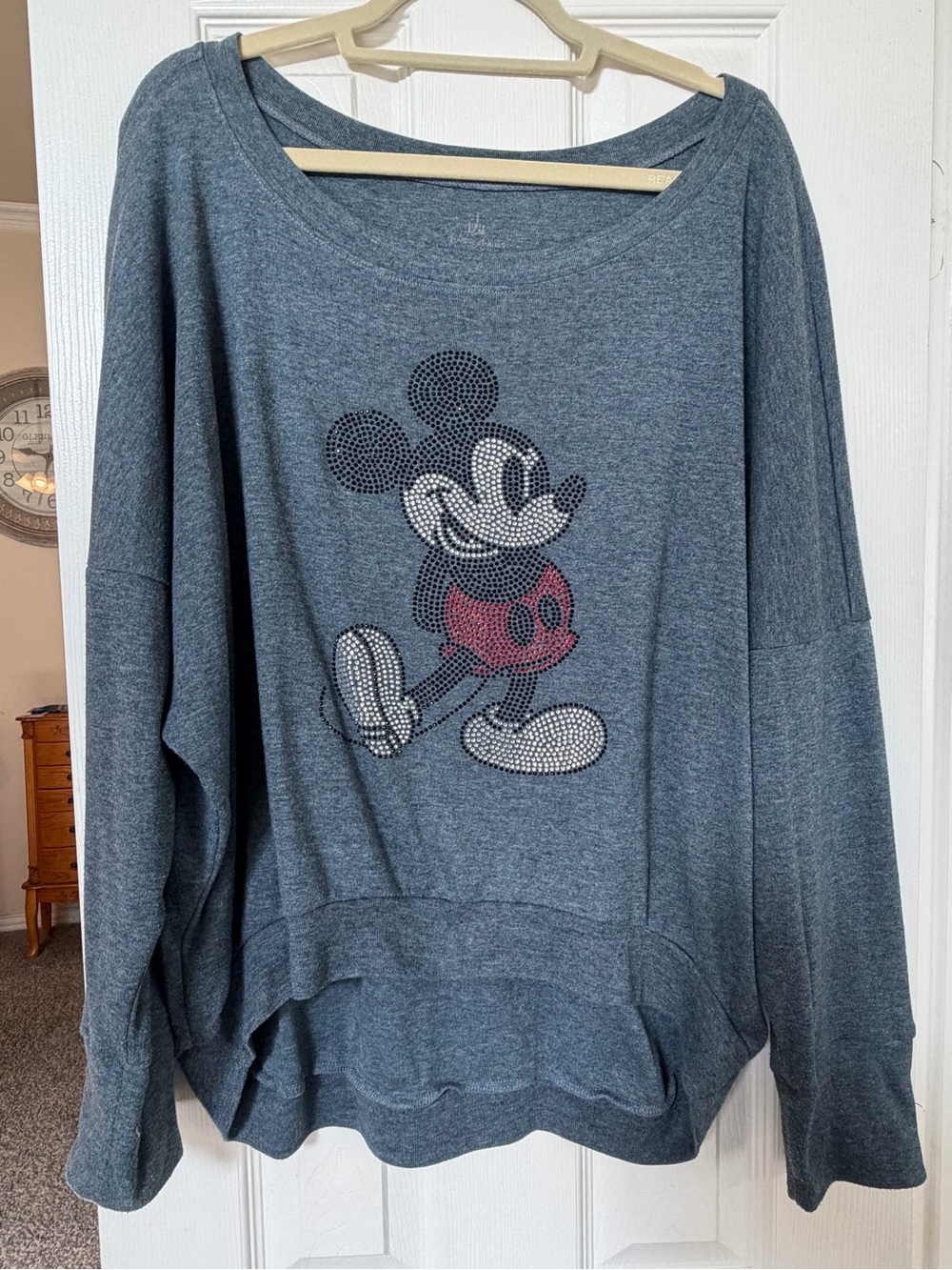 Disney Women's Grey Mickey Mouse Embellished Pullover Sweatershirt